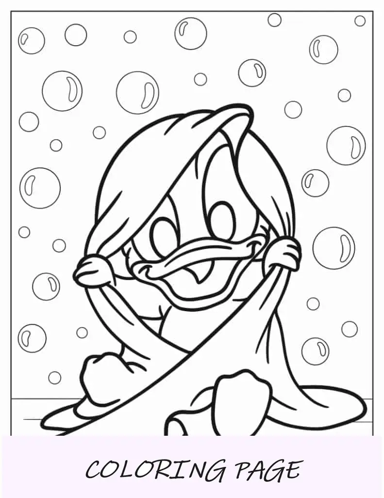 Foglio da colorare di Baby Paperino sotto la coperta