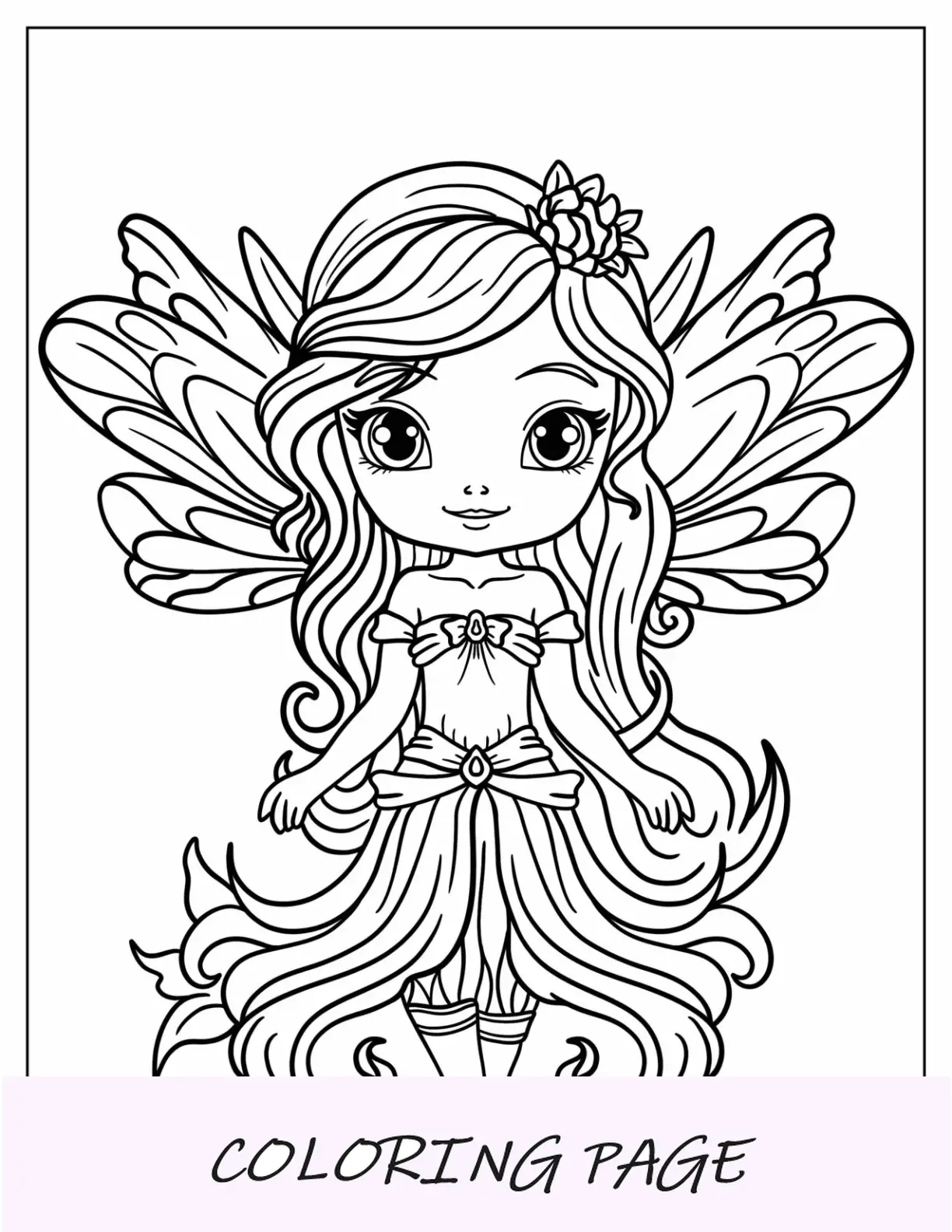Página para colorear de Hada Princesa Kawaii para niños