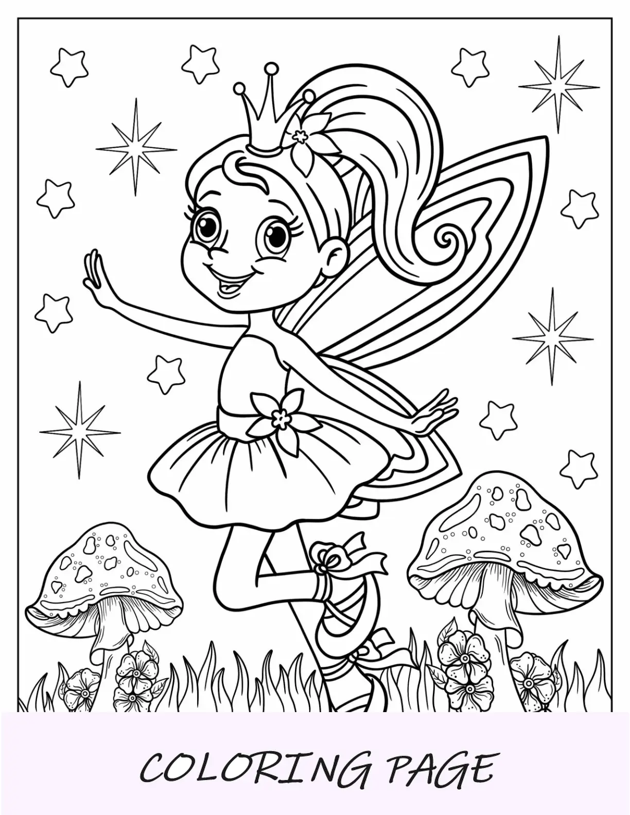 Dibujo para colorear Hada feliz caminando entre setas