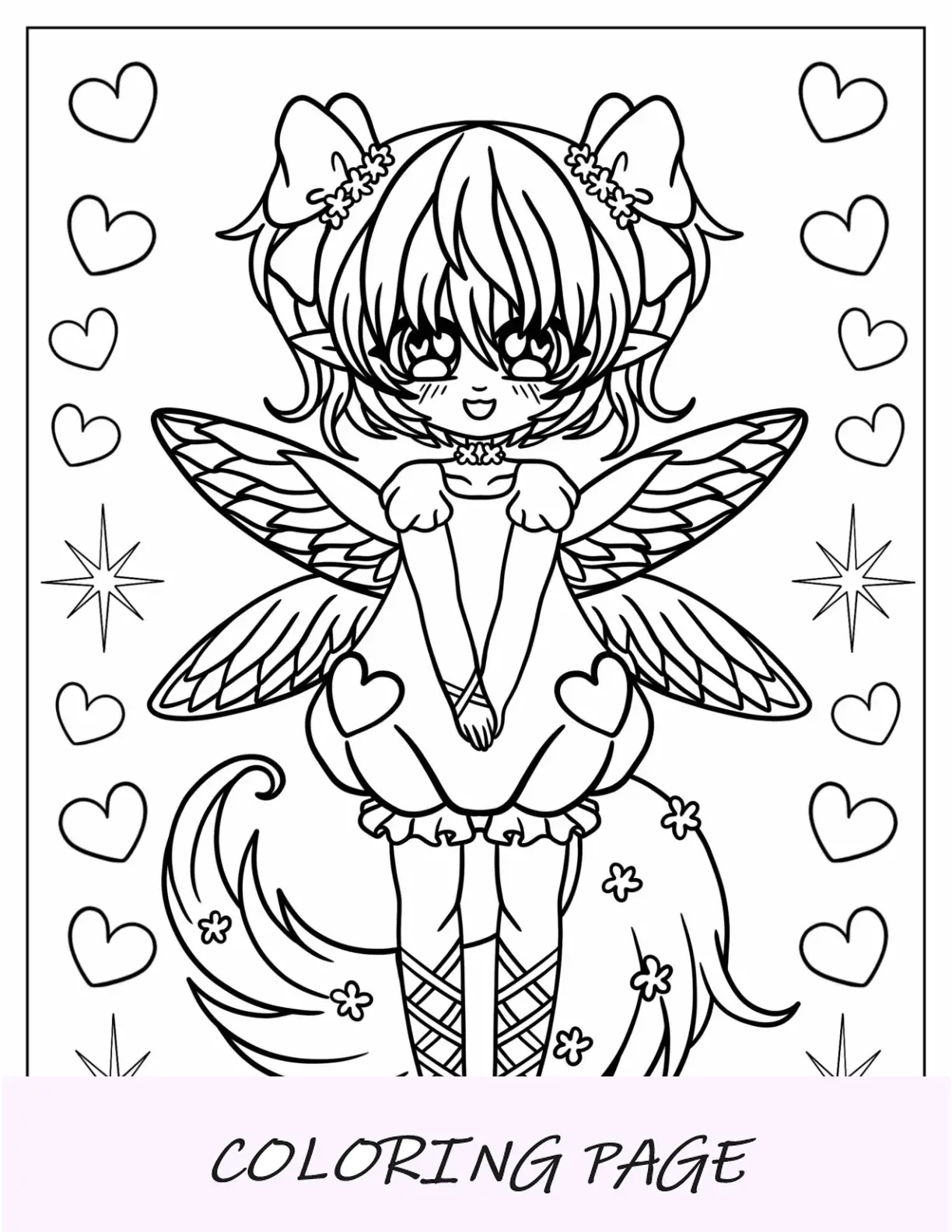 Página para colorear de hadas anime kawaii