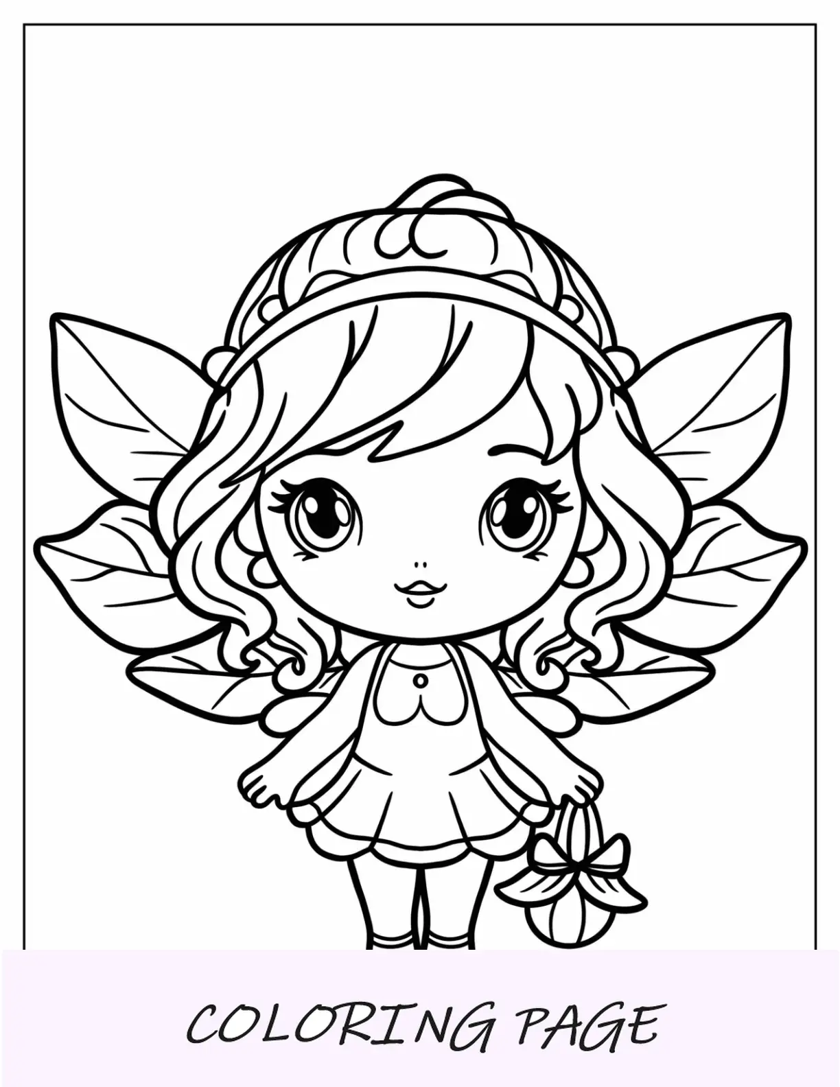 Página para colorear de Hada Chibi sosteniendo una cesta