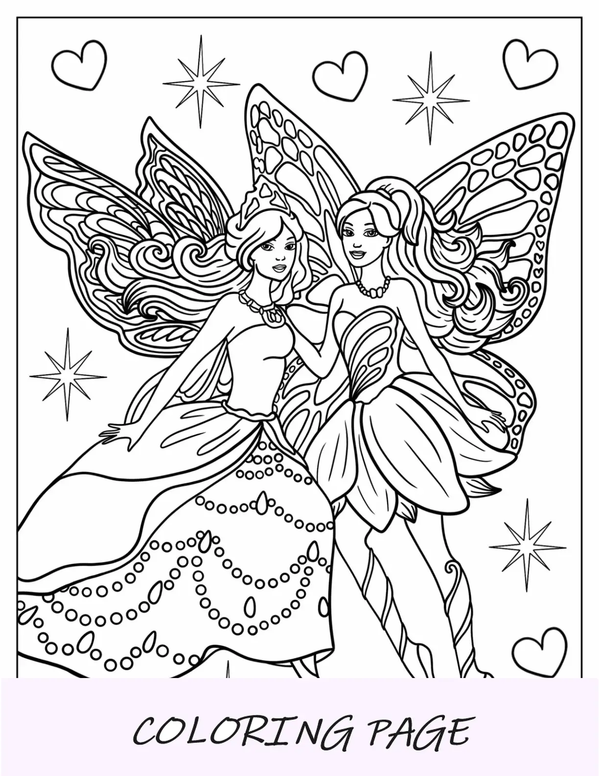 Página para colorear de hadas de Barbie Mariposa