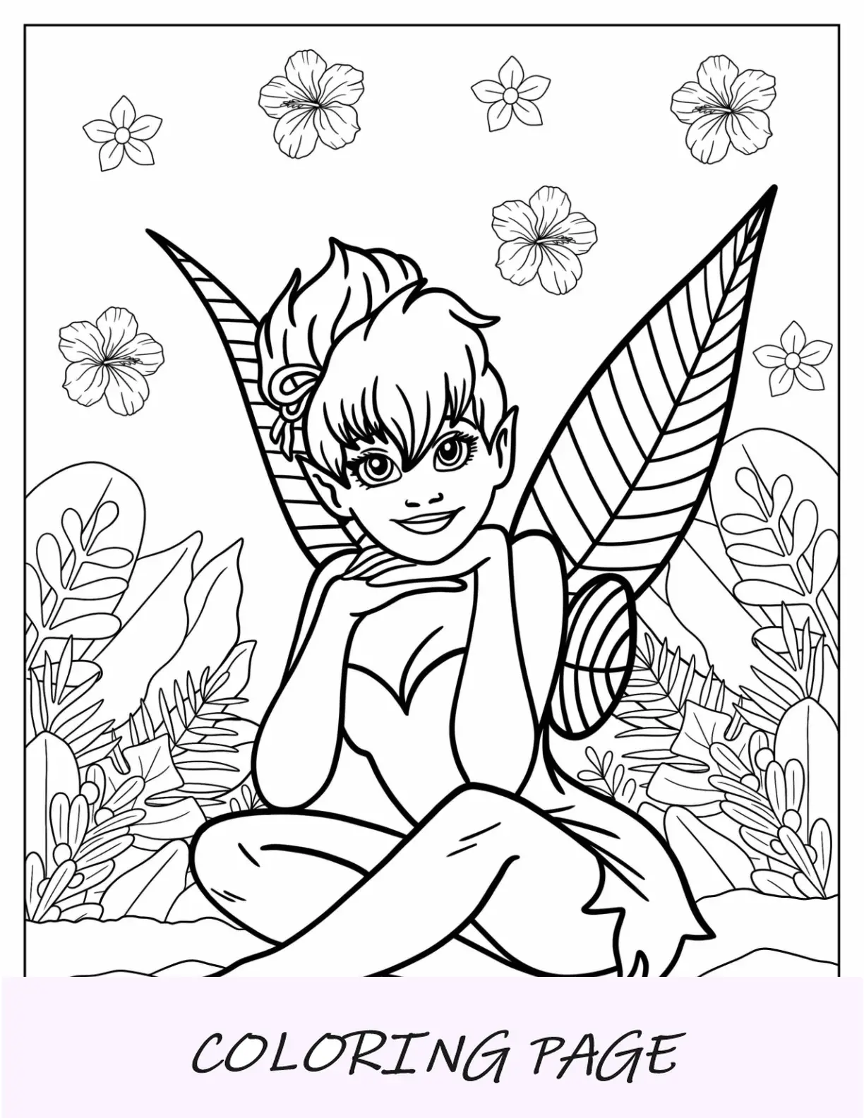 Página para colorear de hadas de Tinker Bell en el bosque