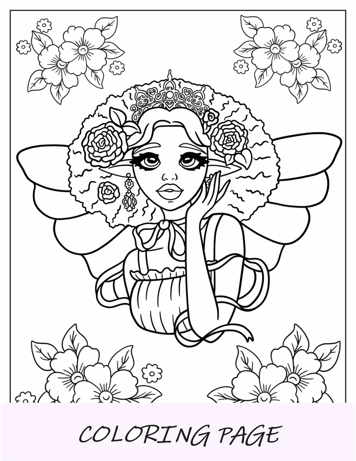 Página para colorear de hada reina