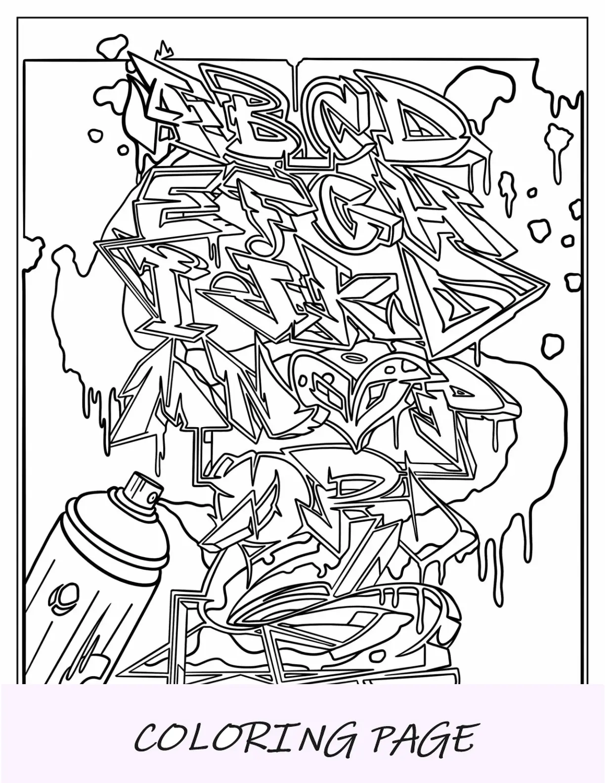 Página para colorir de graffiti mural de grande sucesso do alfabeto