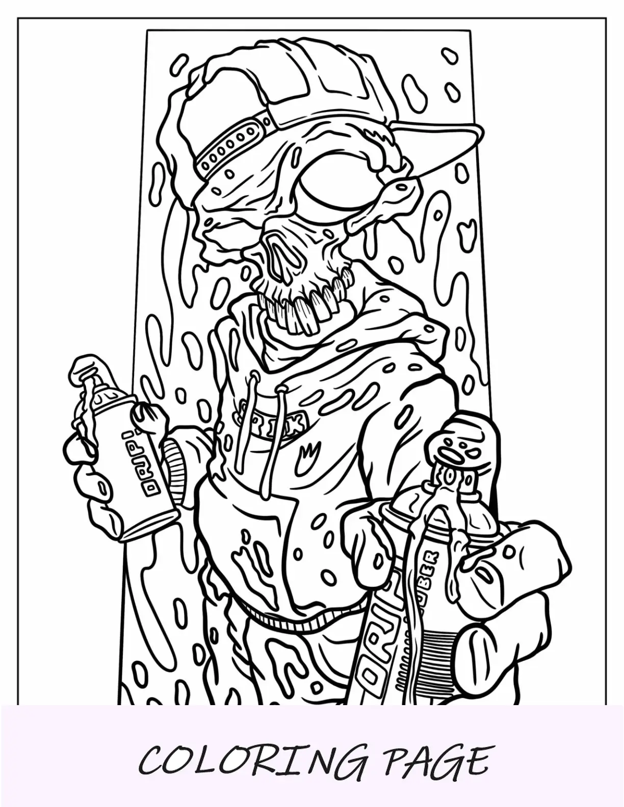Cabeça de caveira legal com latas de tinta spray Mural Graffiti para colorir