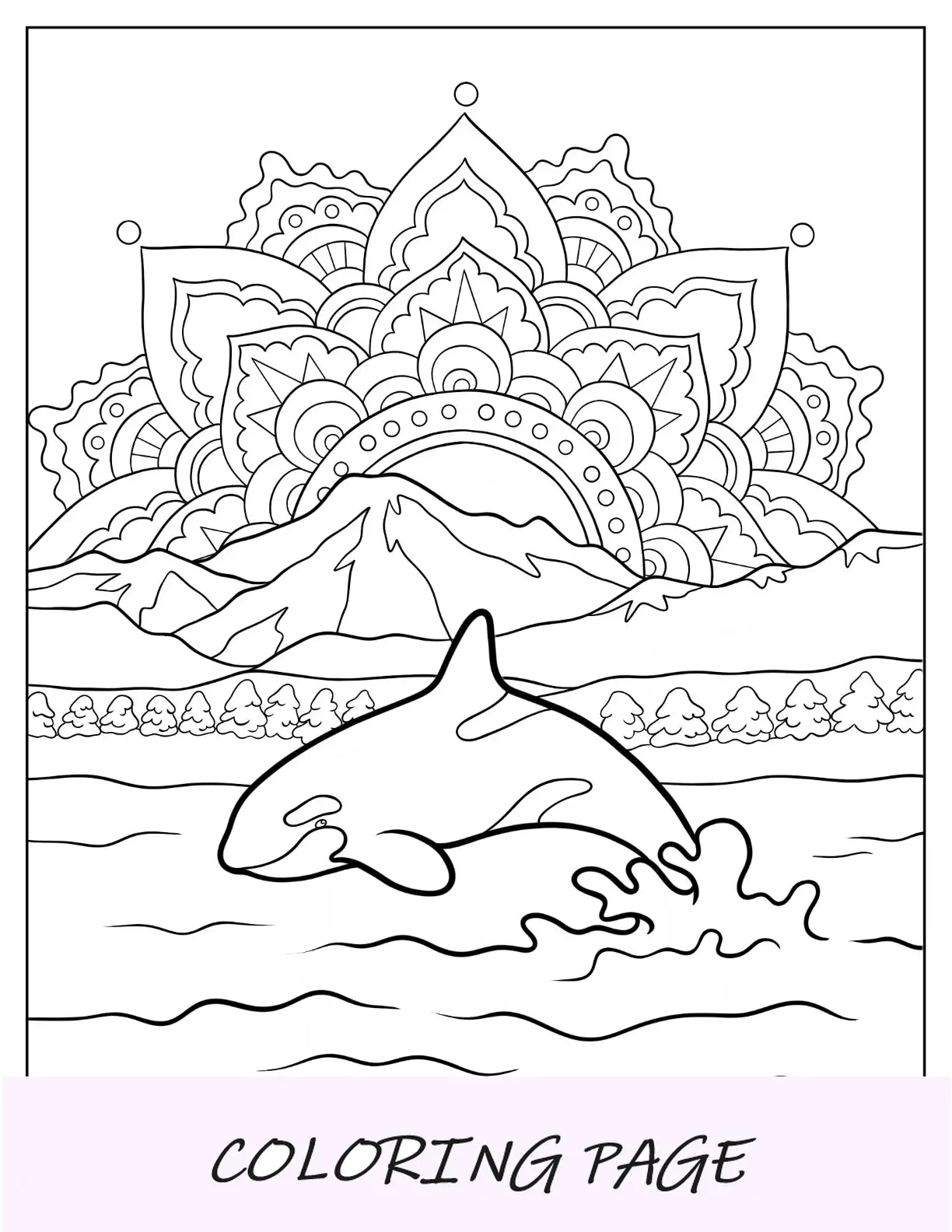 Mandala de página para colorir de orca