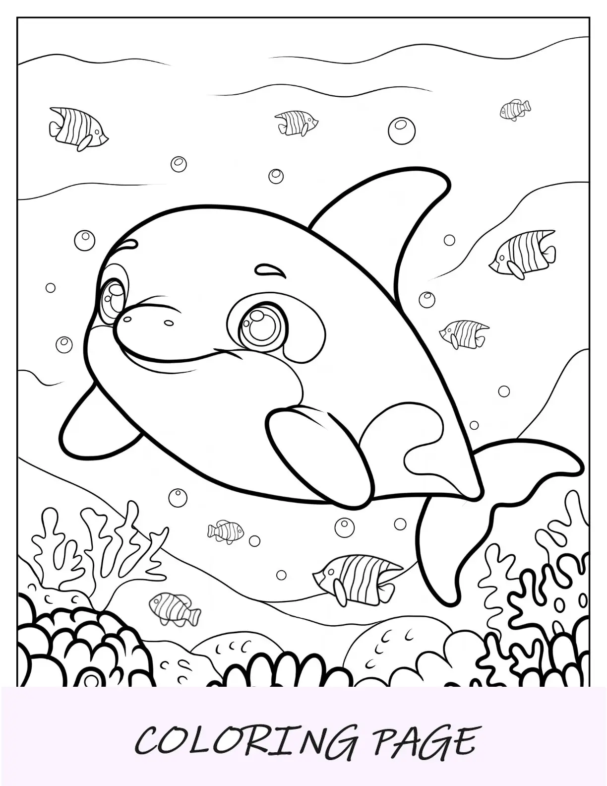 Página para colorir de orca sorridente de desenho animado