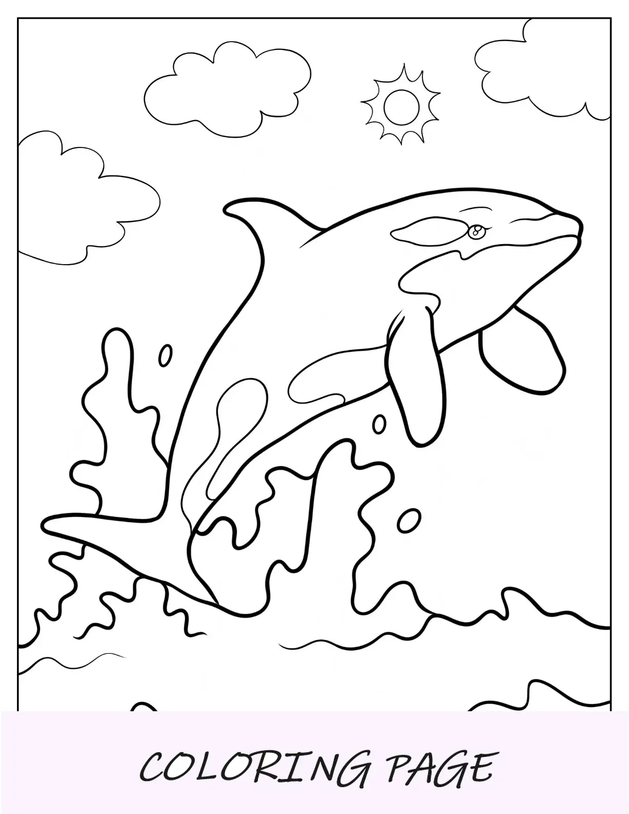 Página para colorir de uma orca fofa fazendo barulho