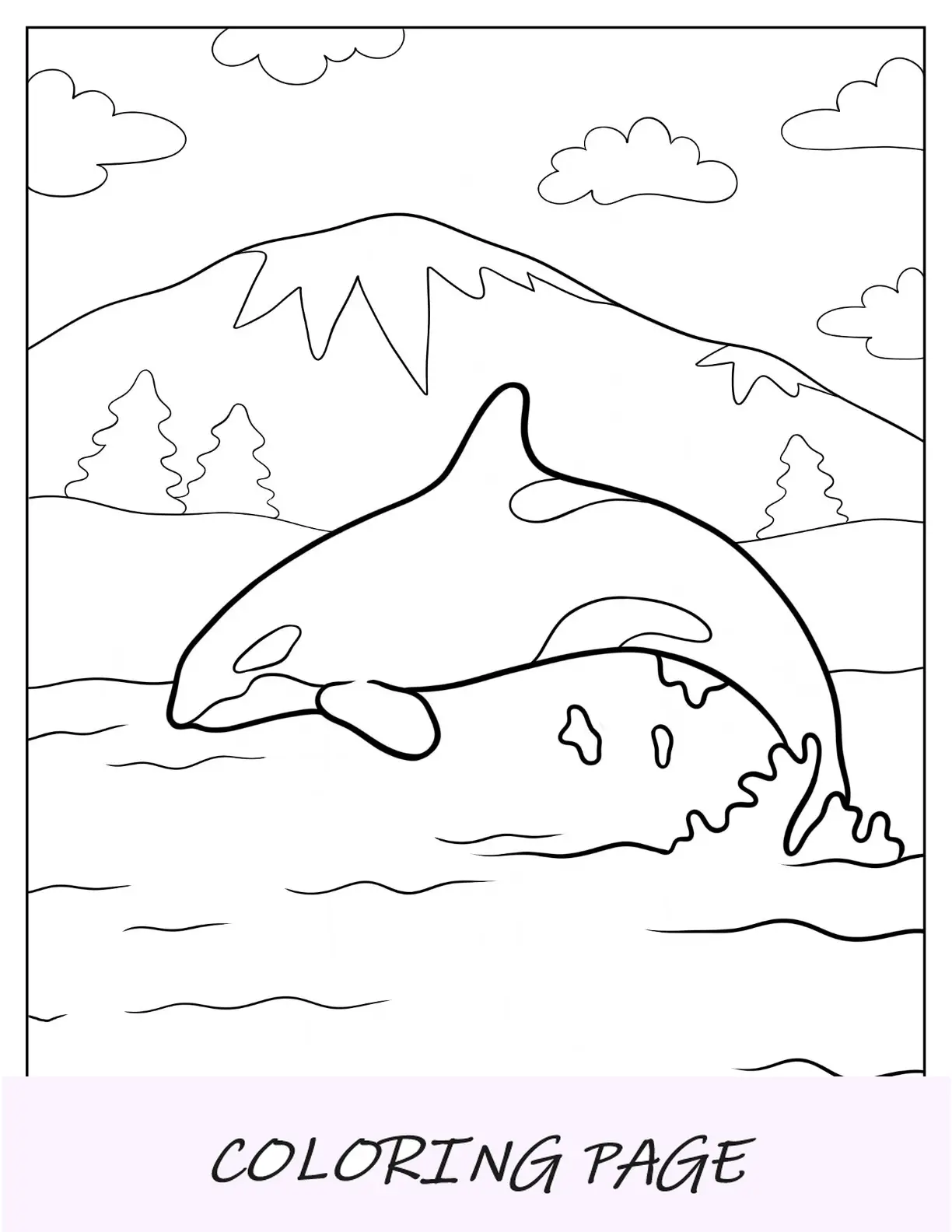 Página para colorir de pequena baleia assassina no ar