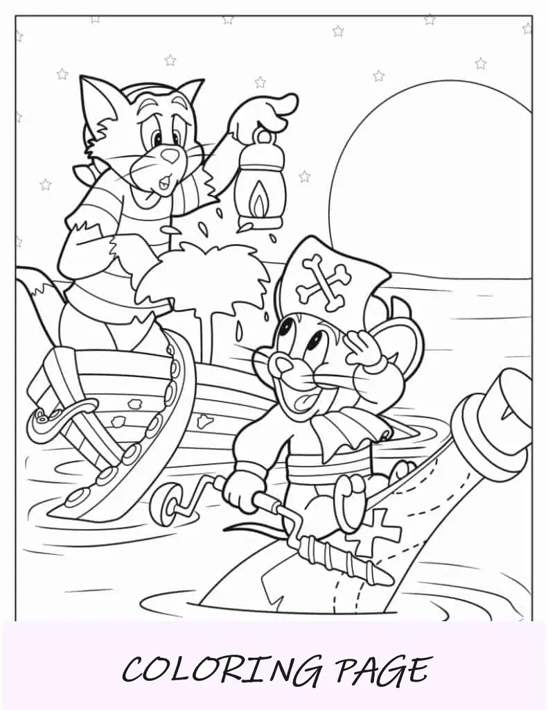 Página para colorir do pirata Tom e Jerry para crianças