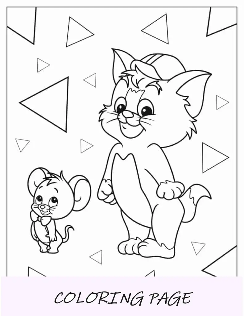 Folha para colorir fofa do jovem Tom e Jerry