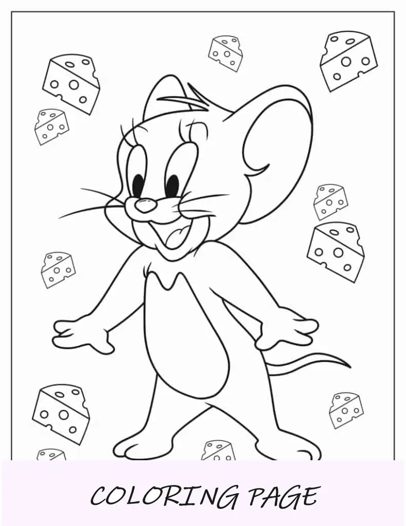 Folha para colorir fácil de Jerry com fundo de queijo