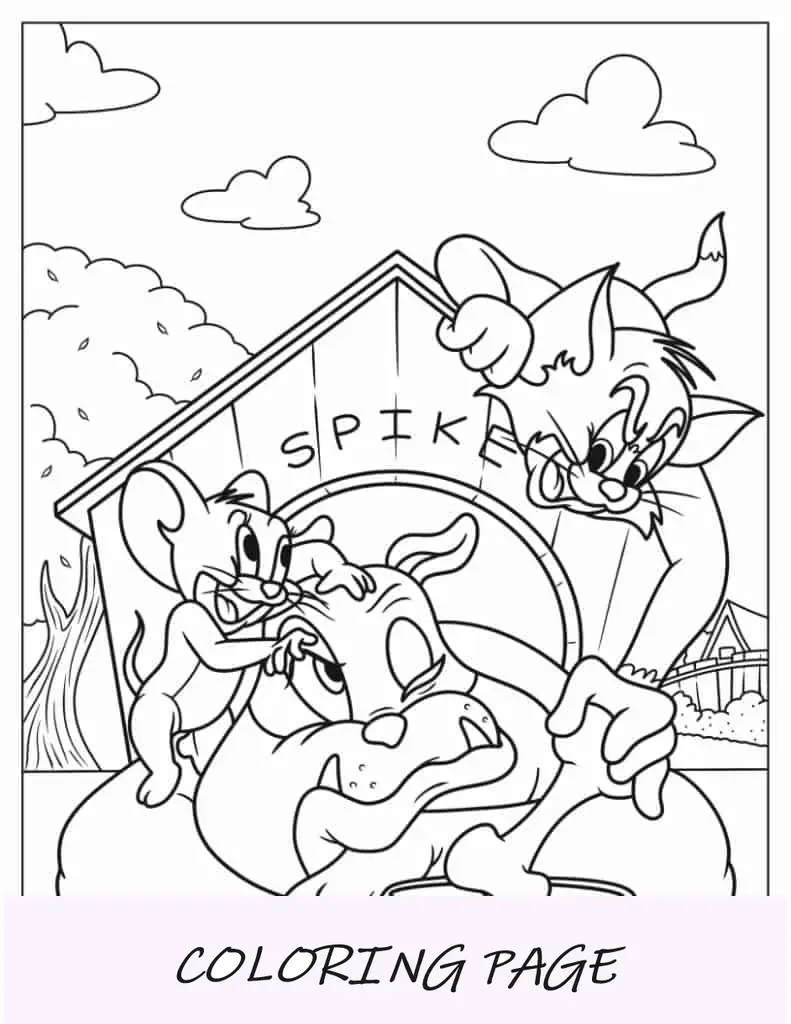 Página para colorir de Tom e Jerry Spike irritante