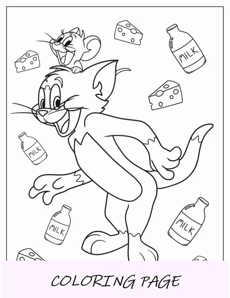 Folha para colorir simples de Tom e Jerry
