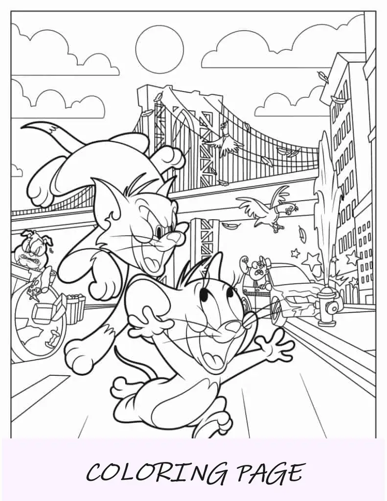 Personagens detalhados de Tom e Jerry na cidade