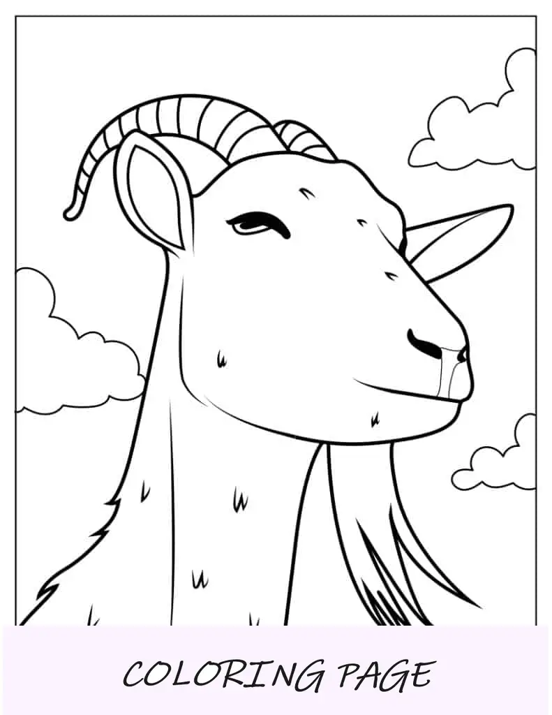 Cara de cabra con mentón peludo y cuernos para colorear.