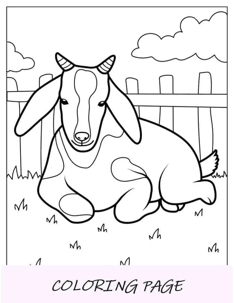 Linda hoja para colorear de cabra de granja