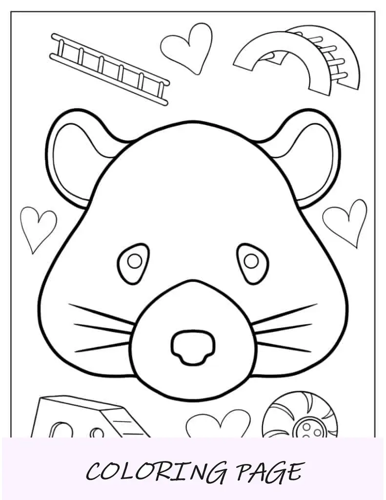 Página para colorear de cara de hámster kawaii para niños en edad preescolar