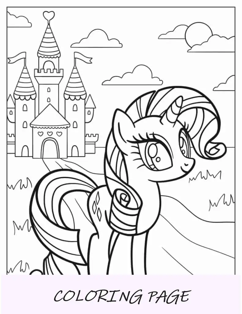 Página para colorir da Princesa Cadence em frente ao castelo