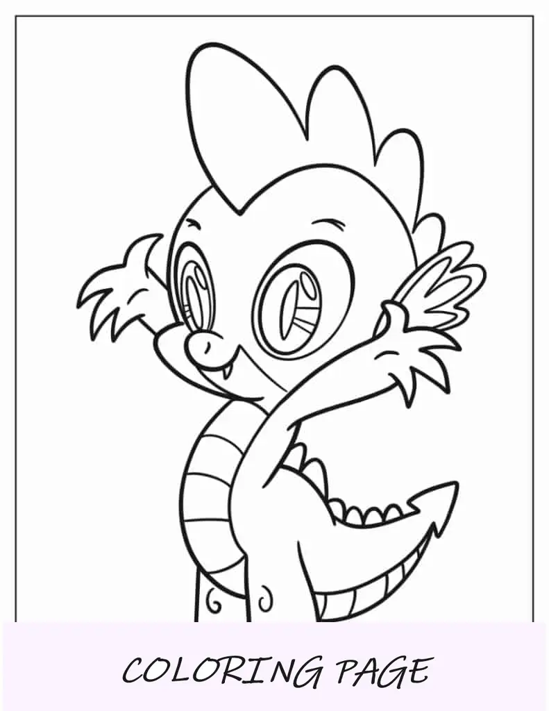 Folha para colorir de Spike, o Dragão, para crianças em idade pré-escolar