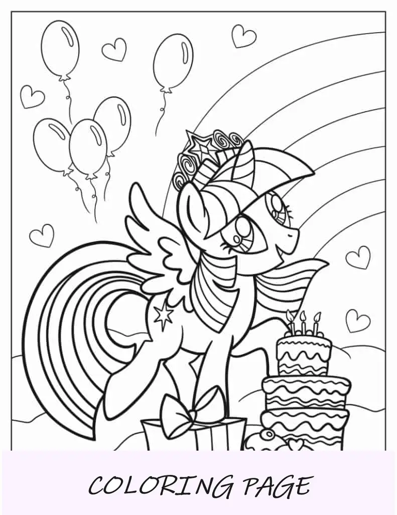 Folha para colorir Feliz Aniversário Twilight Sparkle