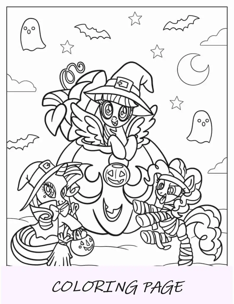 Folha para colorir My Little Pony com tema de Halloween