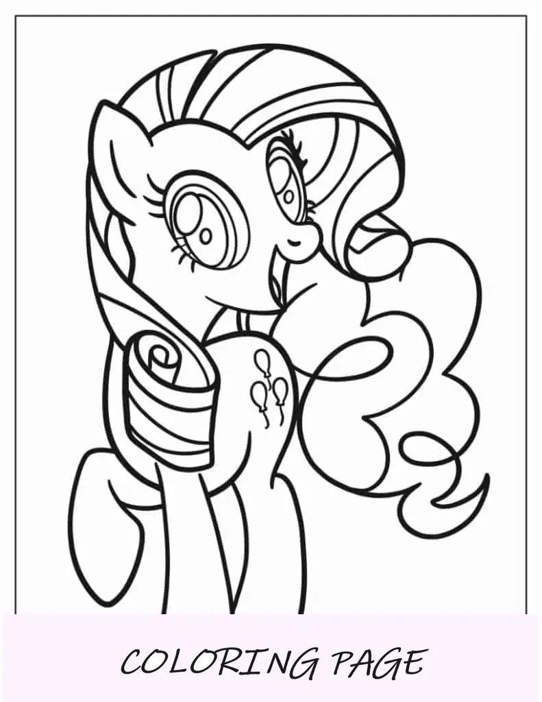 Esboço do pônei Pinkie Pie para crianças em idade pré-escolar
