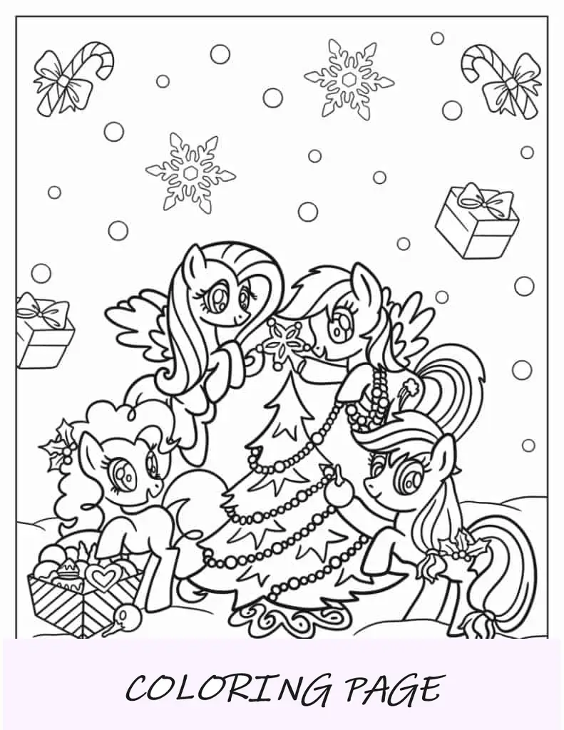 My Little Pony com tema de Natal para colorir