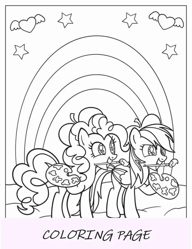 Pinkie Pie e Rainbow Dash pintando para colorir