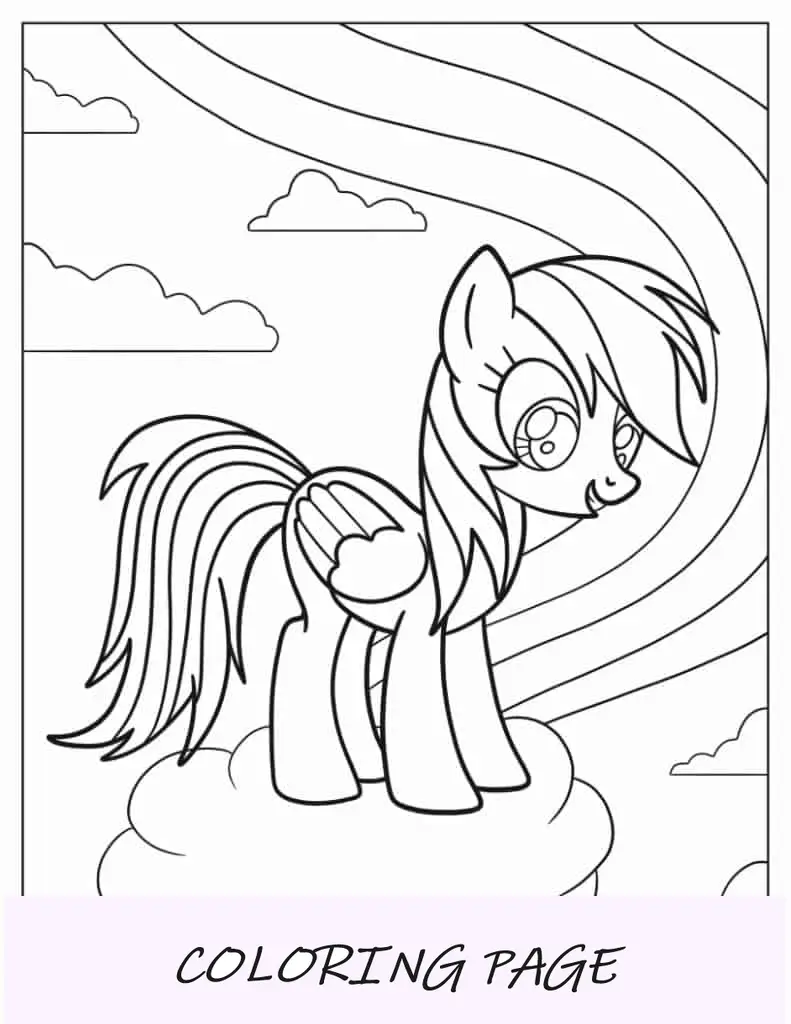 Rainbow Dash com asas dobradas na nuvem
