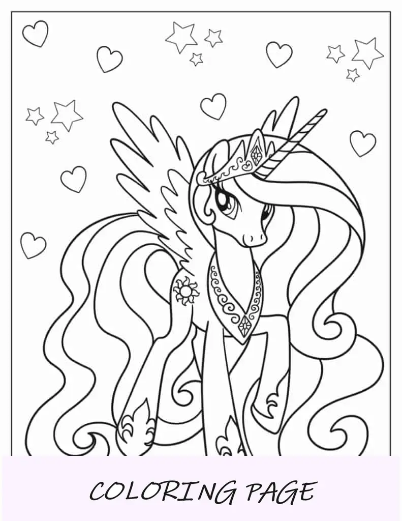 Página para colorir da Majestosa Princesa Celestia