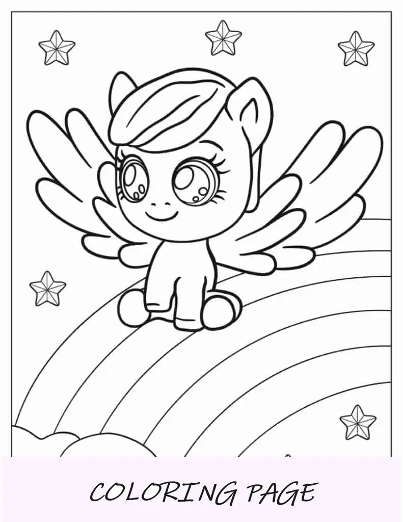 Desenho animado My Little Pony sentado no arco-íris