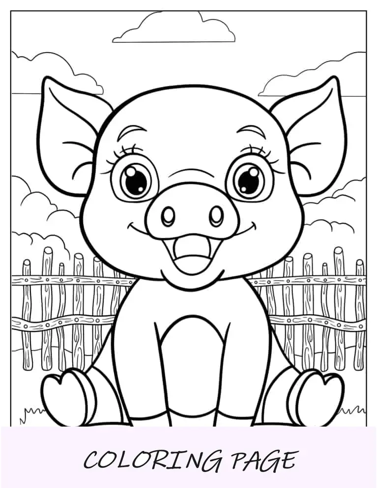 Porco de desenho animado simples para colorir para crianças em idade pré-escolar