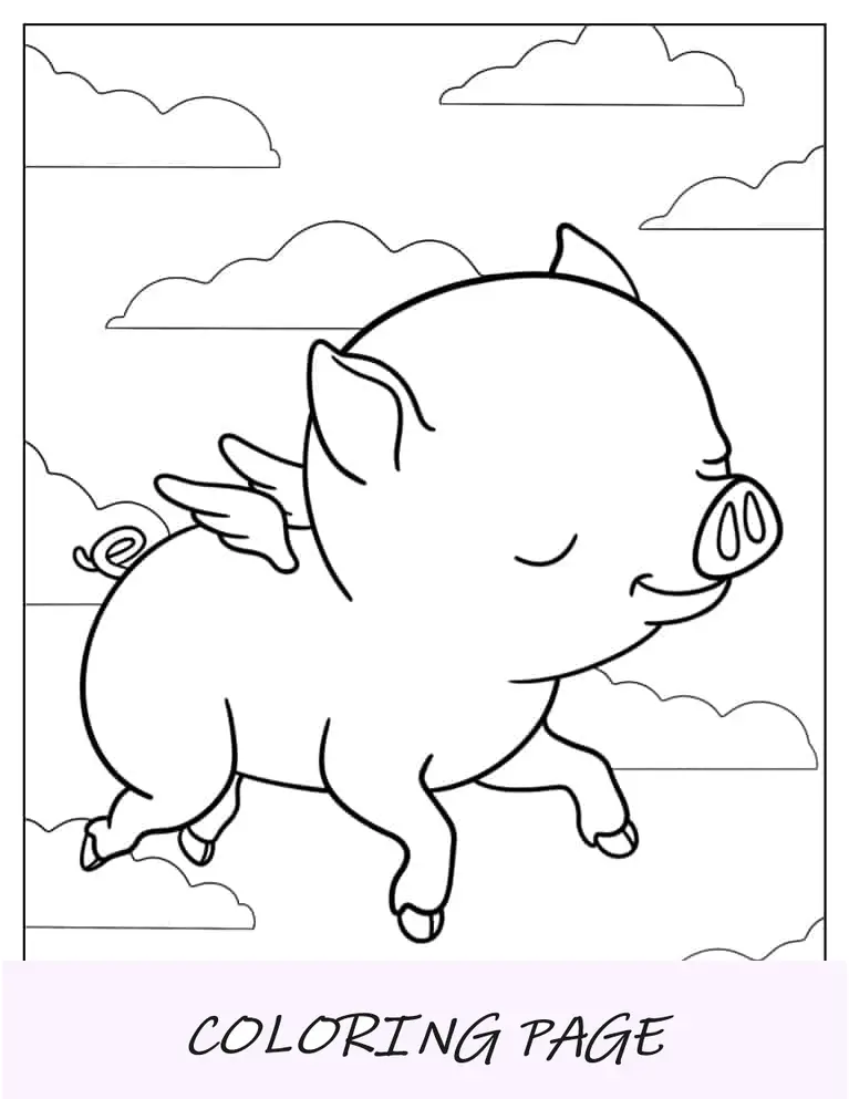 Porco voador com asas para colorir