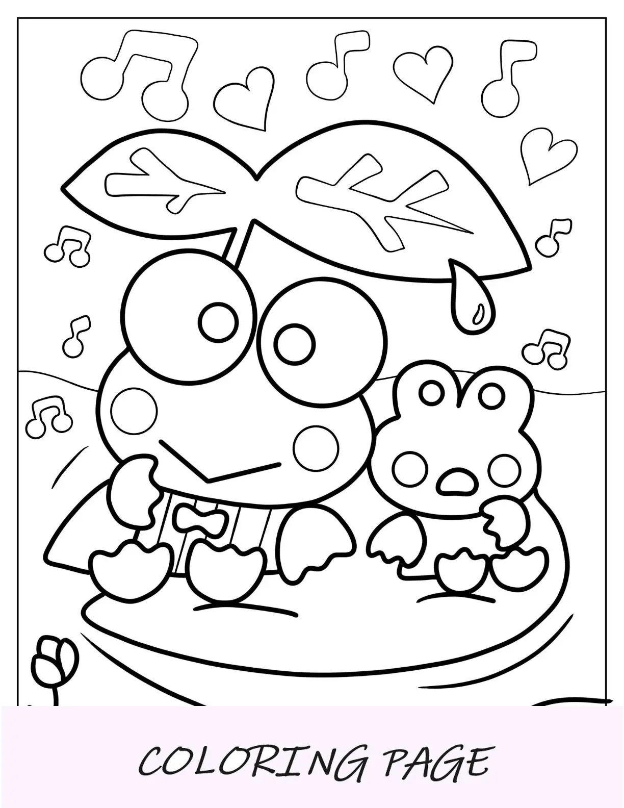 Disegni da colorare Sanrio di Keroppi con Kokero su ninfea