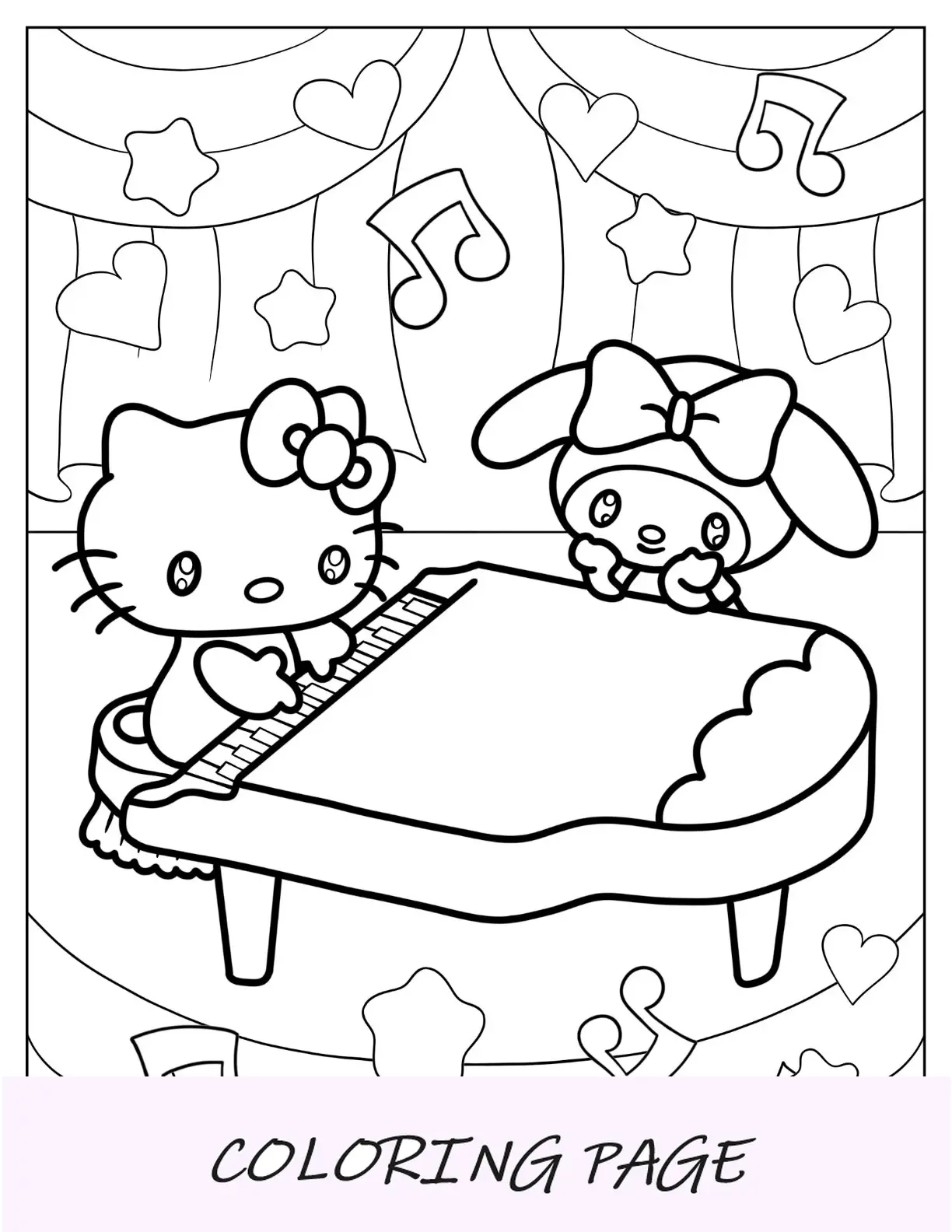 Disegni da colorare Sanrio di Hello Kitty che suona il piano per la mia melodia