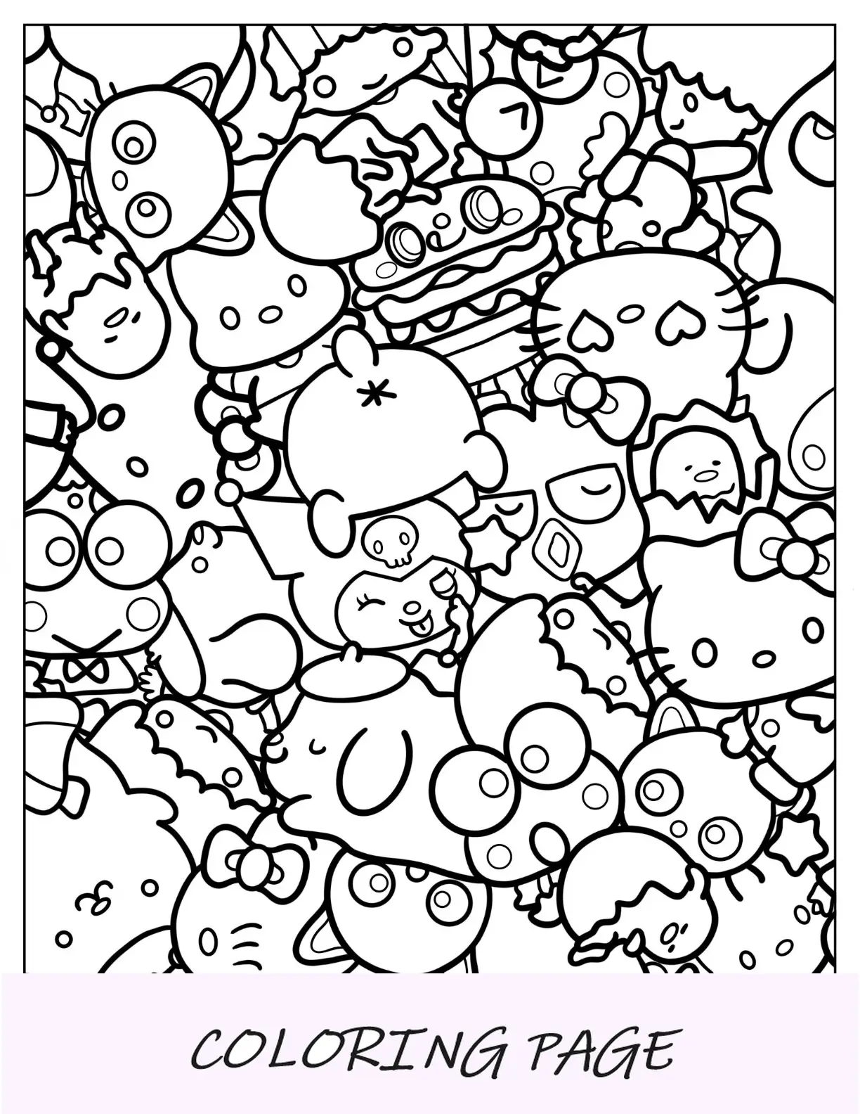 Pagina intera da colorare Sanrio di tutti i personaggi