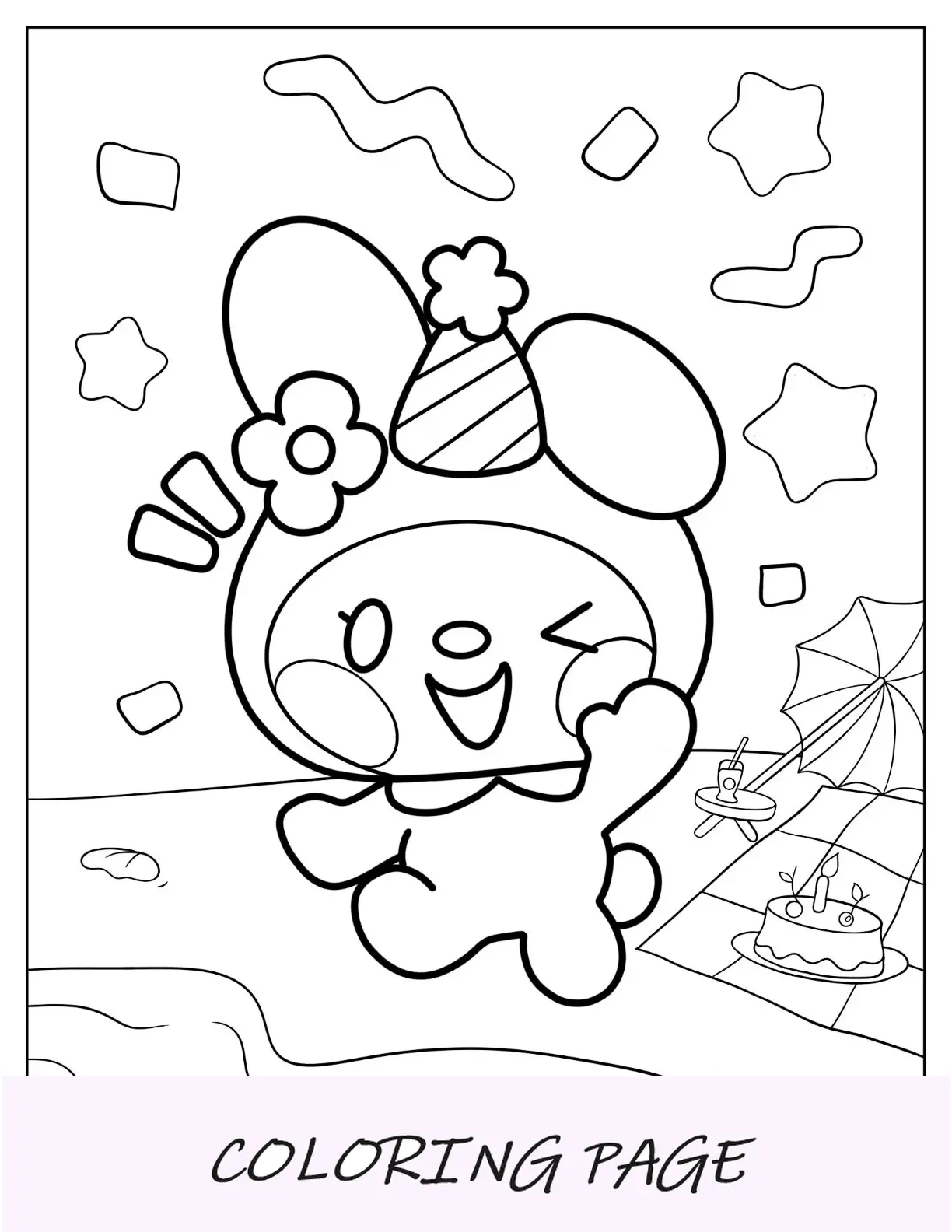 Simpatica pagina da colorare Sanrio La mia melodia in spiaggia