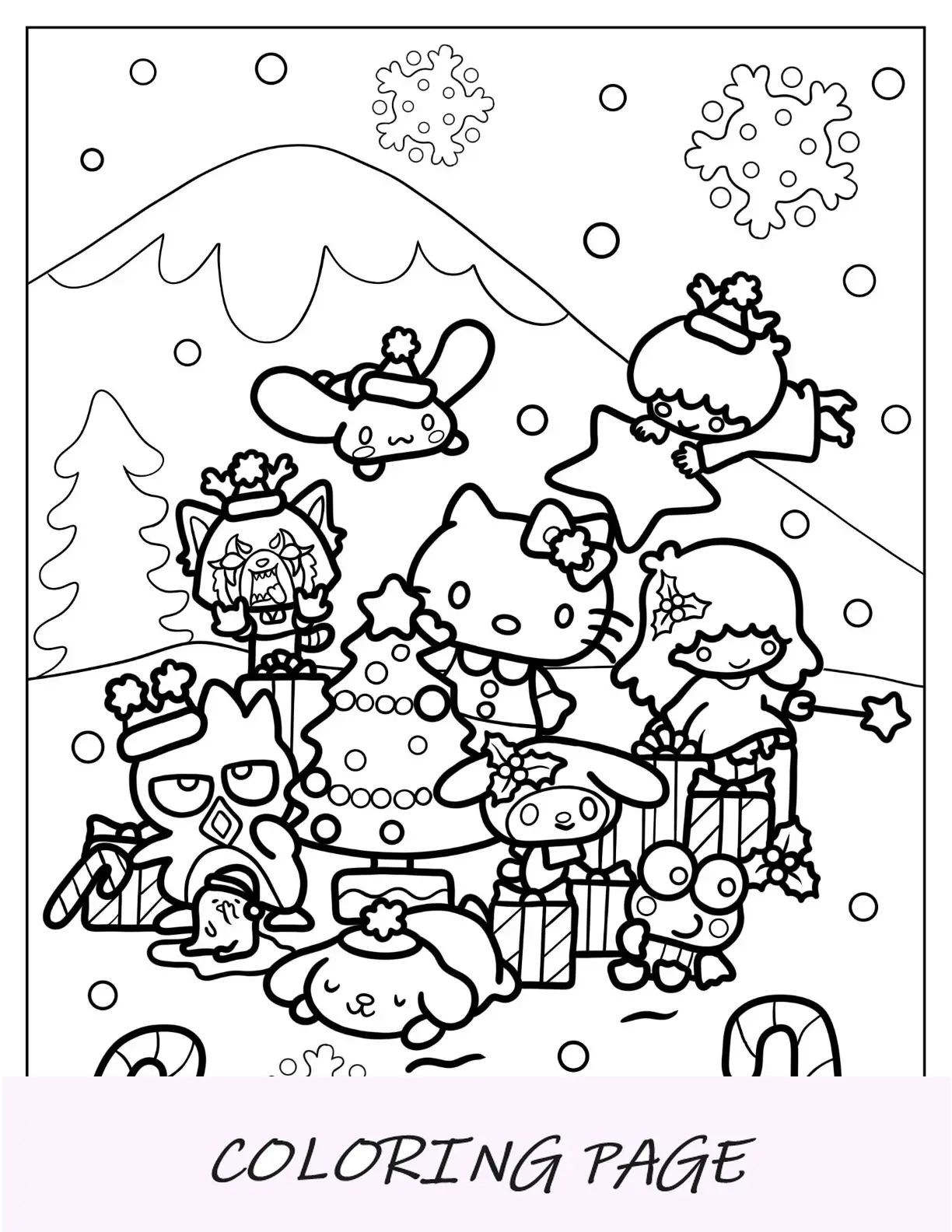 Sanrio Disegni Da Colorare Di Amici Che Decorano L'Albero Di Natale