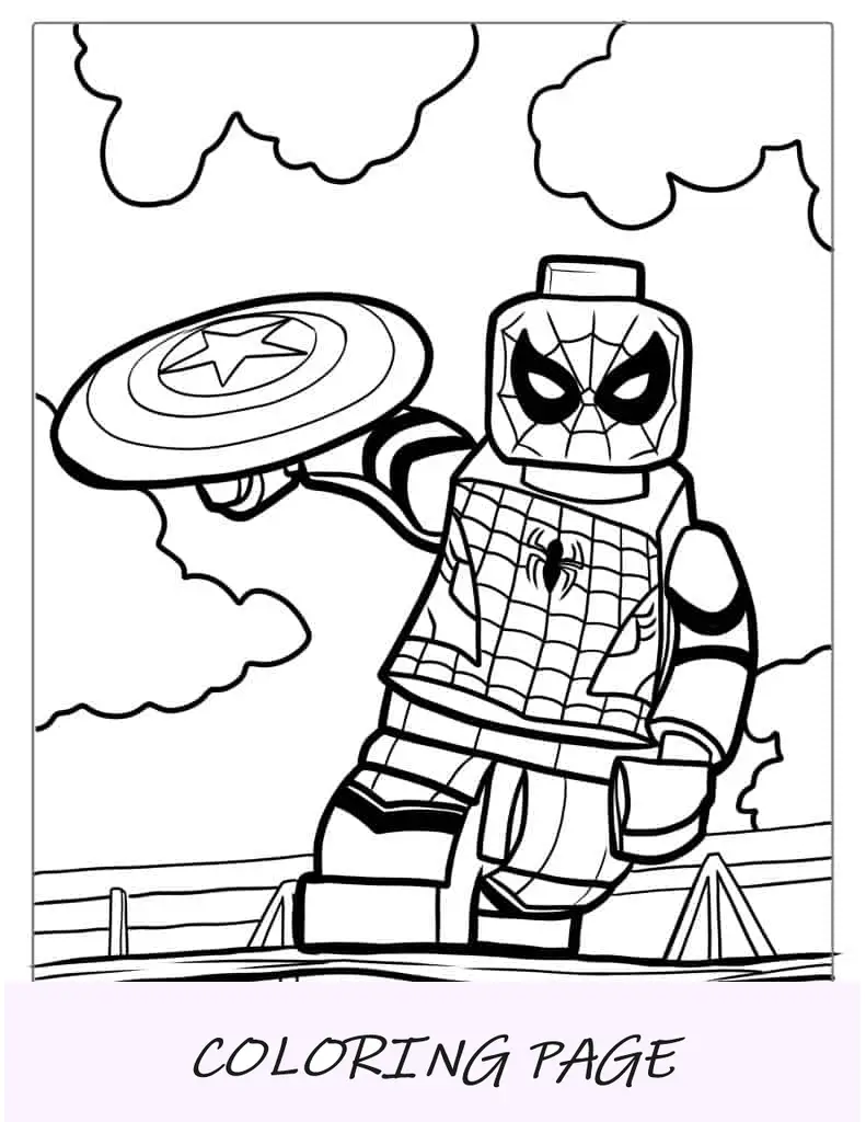 Lego Spider-Man con personaggi Avengers da colorare