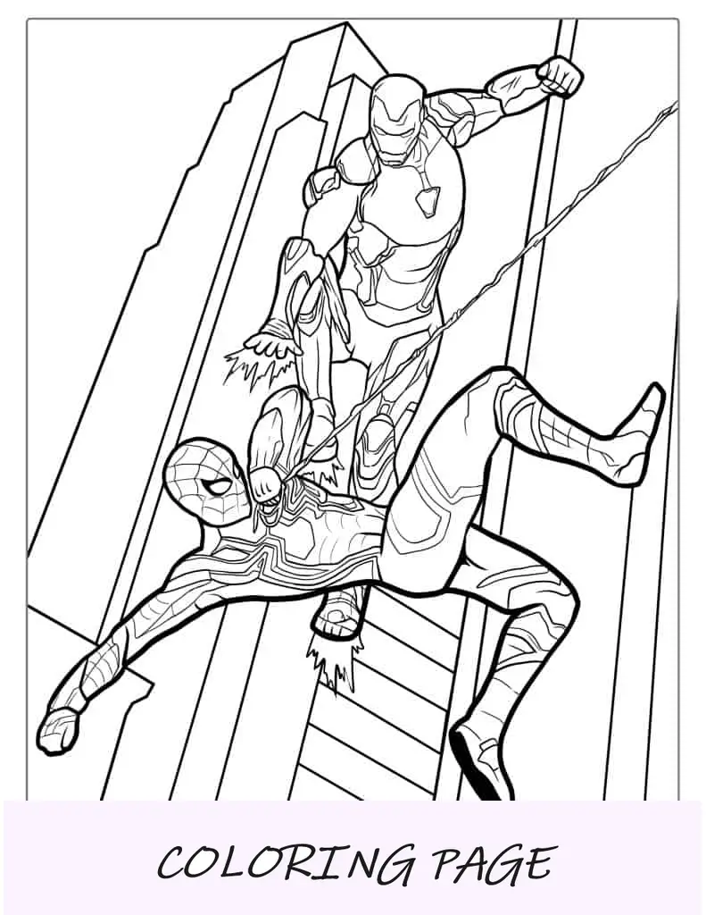 Spider-Man con il foglio da colorare di Avengers
