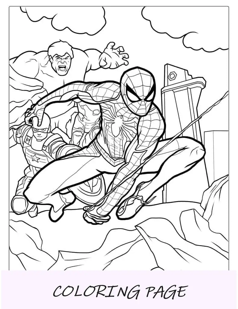 Foglio da colorare di Spider-Man appeso a testa in giù