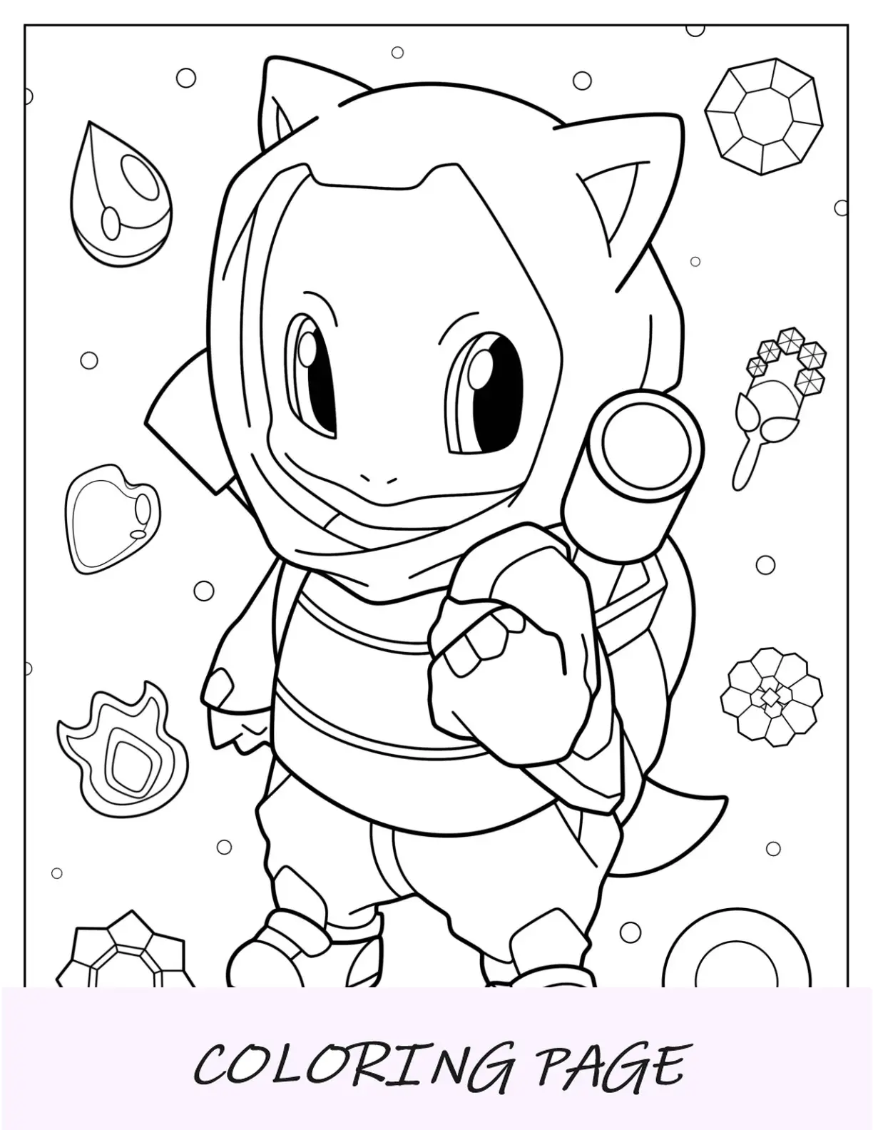 Pagina da colorare di Baby Squirtle in costume da Blastoise