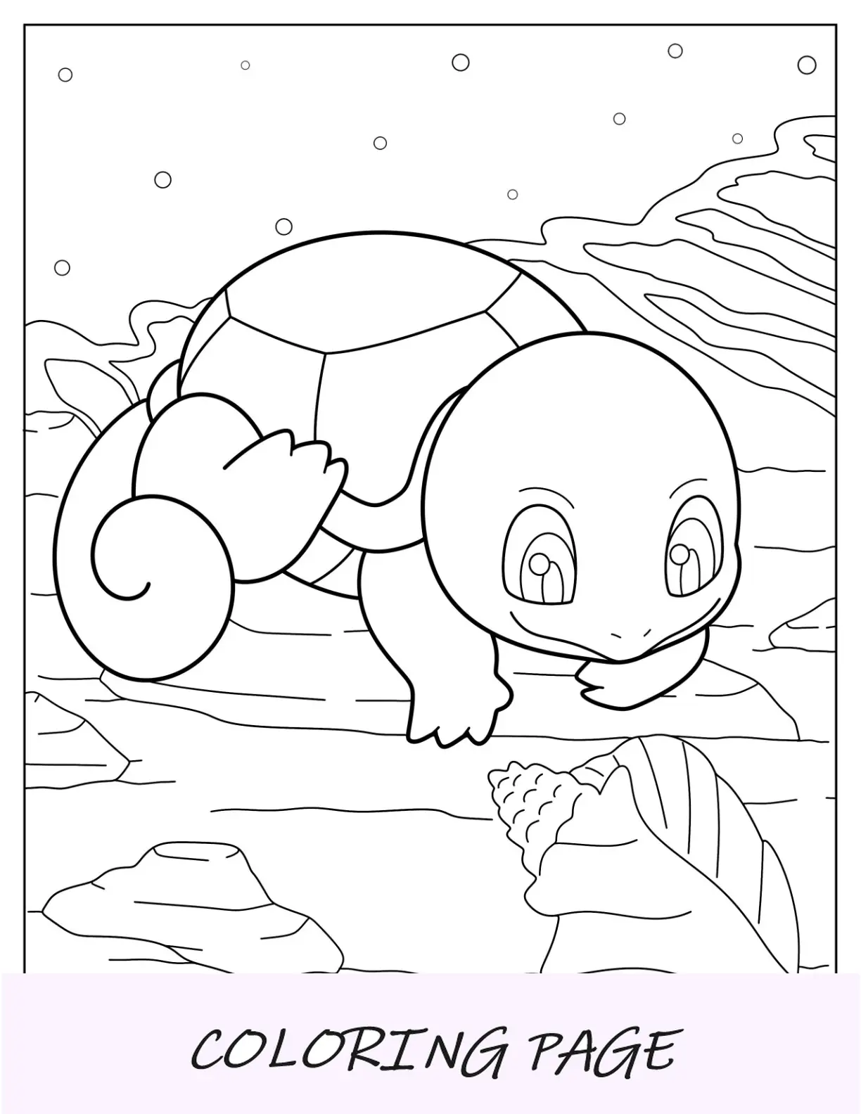 Pagina da colorare Squirtle Oof Guardando la conchiglia