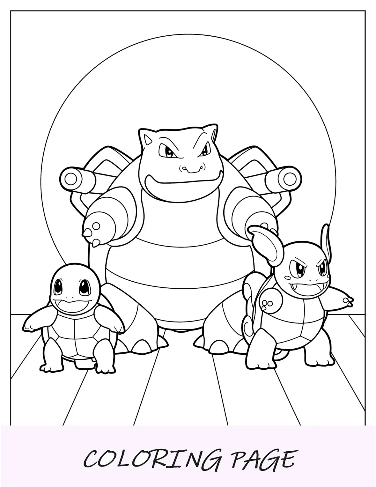 Squirtle Pagina da colorare dell'evoluzione di Wartortle e Blastoise