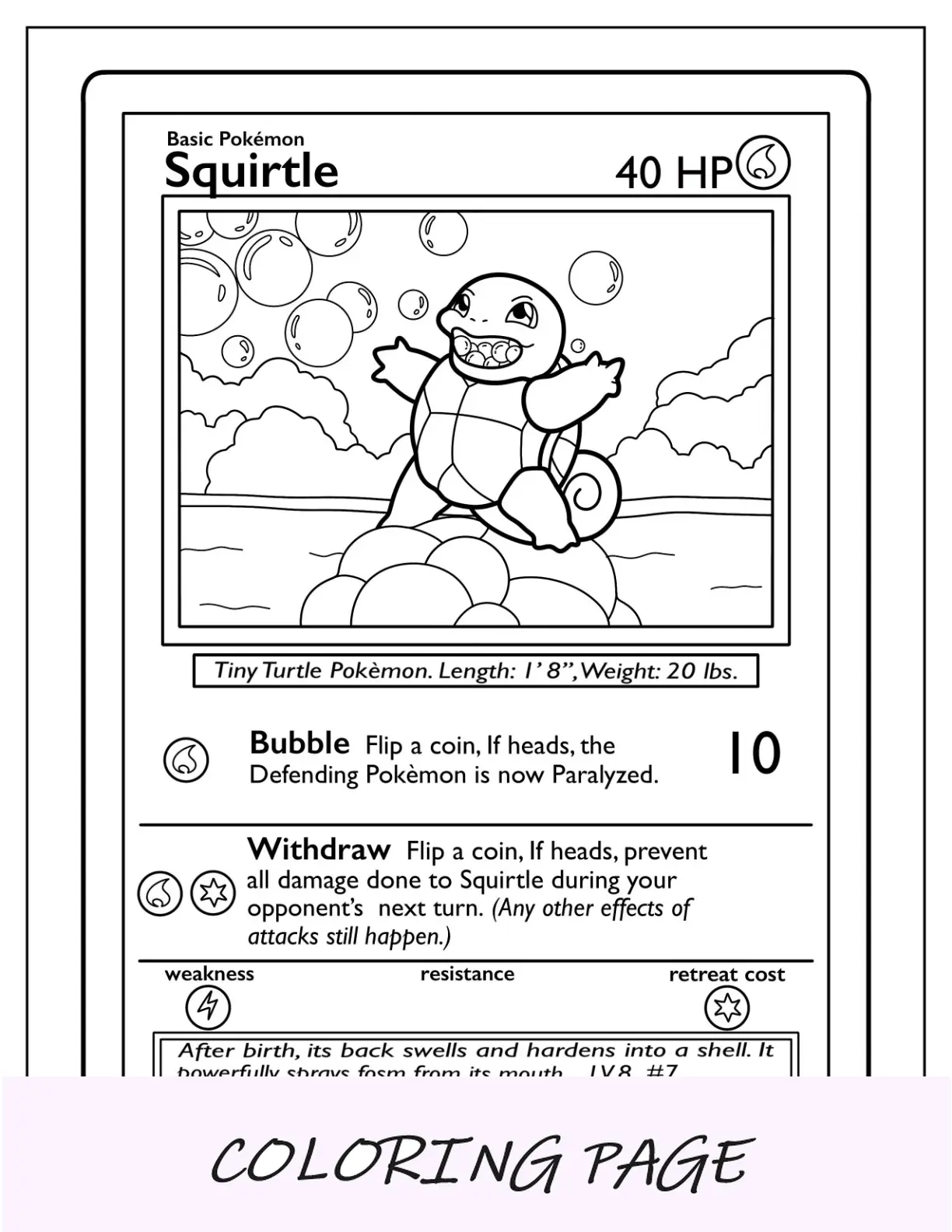 Squirtle pagina da colorare della carta Pokemon Bubble Attack