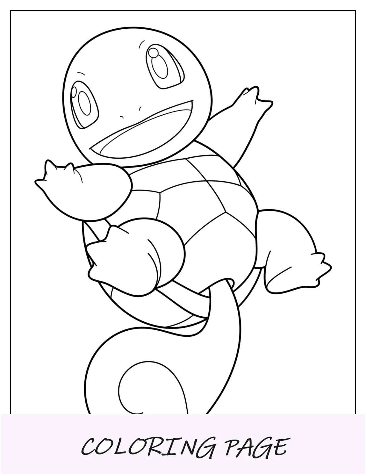 Pagina da colorare di Squirtle che salta per bambini in età prescolare