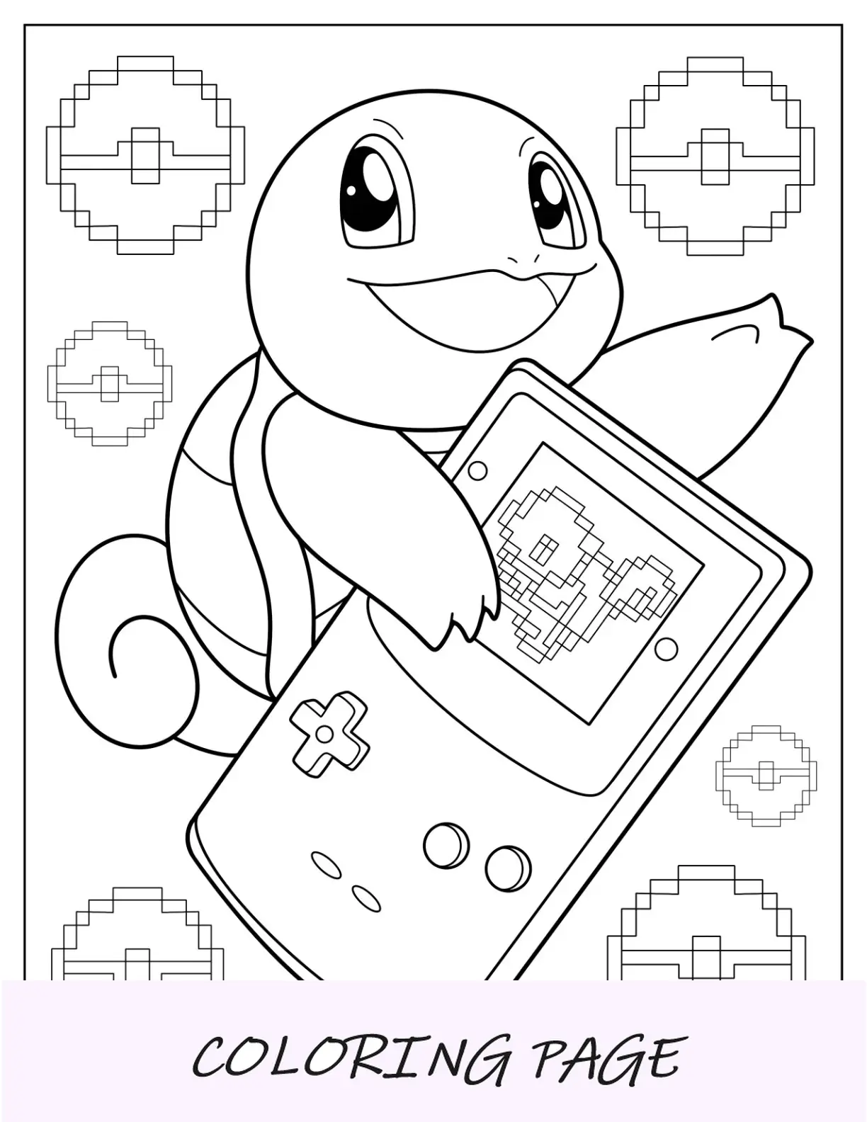 Squirtle Pagina da colorare con Game Boy