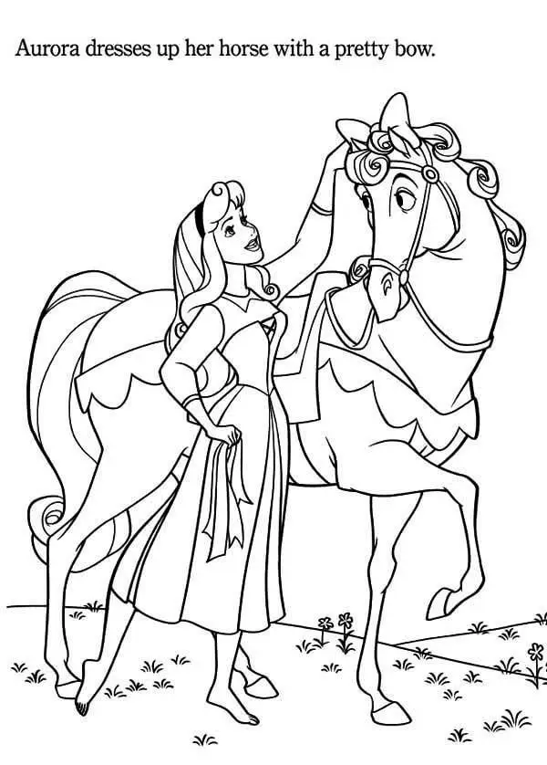 Aurora Princess And Horse Coloring Page
